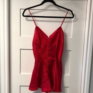 Val Mode Satin Teddy Lingerie! Slip style! button front! Red! 3 snap bottom! S